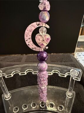 Lavender Moon & Heart Beaded Hanging Accent Pen